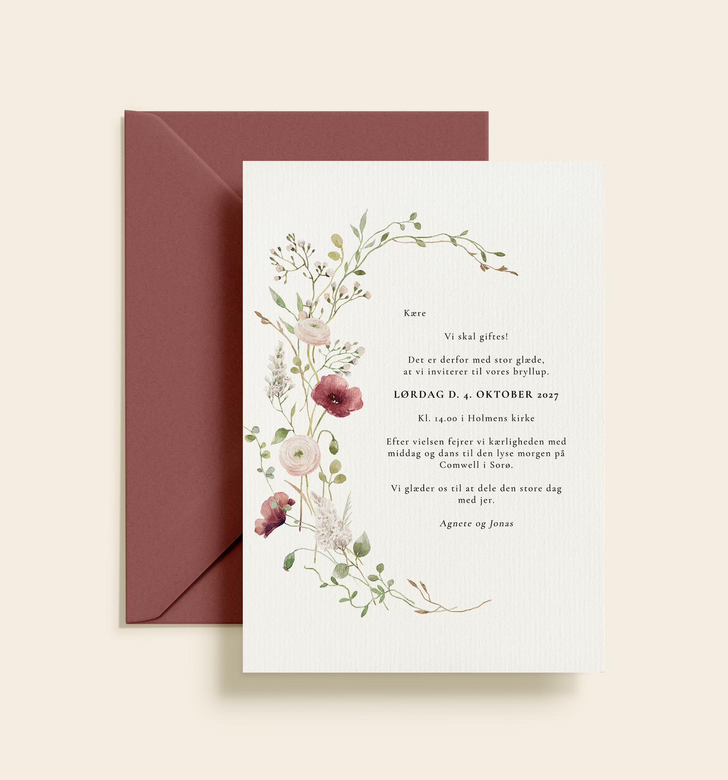 Agnete & Jonas Efterår Bryllup Invitation