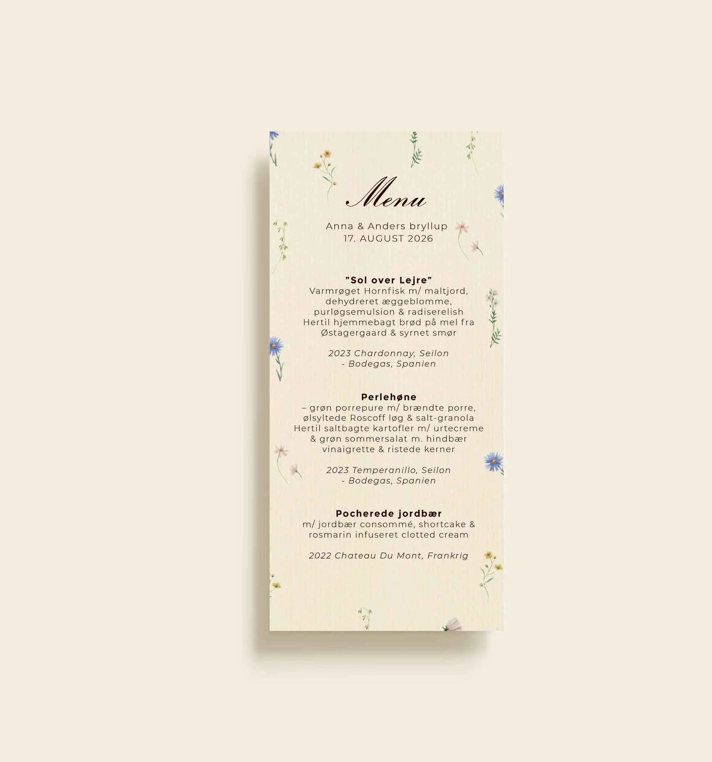 Anna & Anders Bryllup Menukort