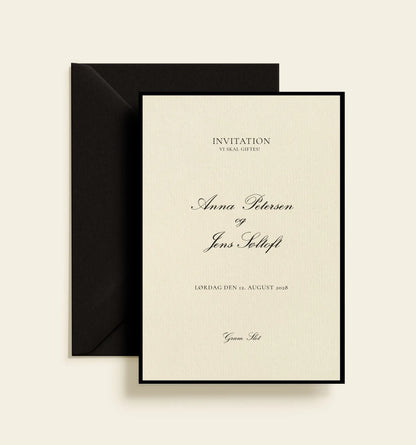 Anna & Jens Bryllup – klassisk og minimalistisk bryllupsinvitation med elegant typografi, redigerbar i Corjl.