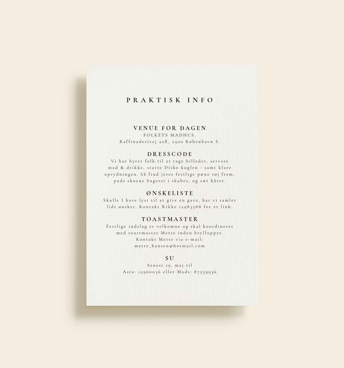 Anna & Noel Bryllup Praktisk info