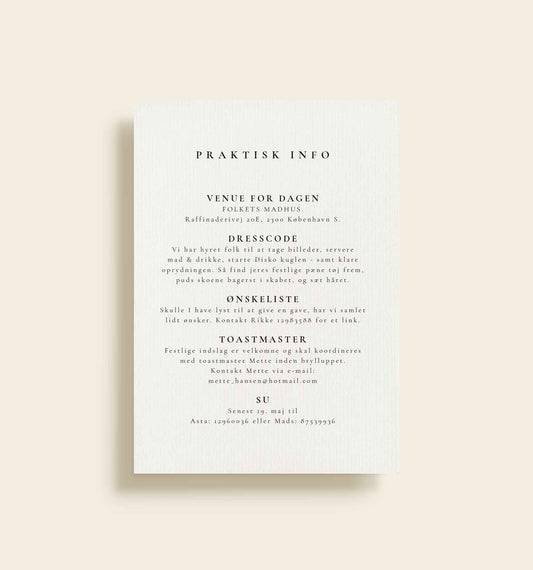 Anna & Noel Bryllup Praktisk info