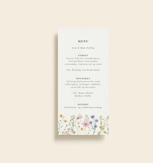 Asta & Mads Bryllup Menukort