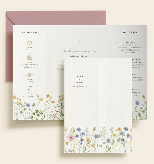 Bryllups portfals invitation i Asta og Mads serien med blomster design.