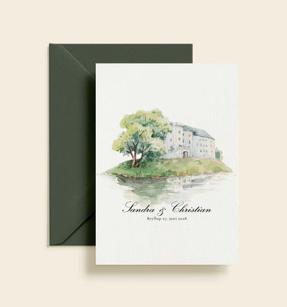 Dragsholm Slot Akvarel Bryllup Invitation