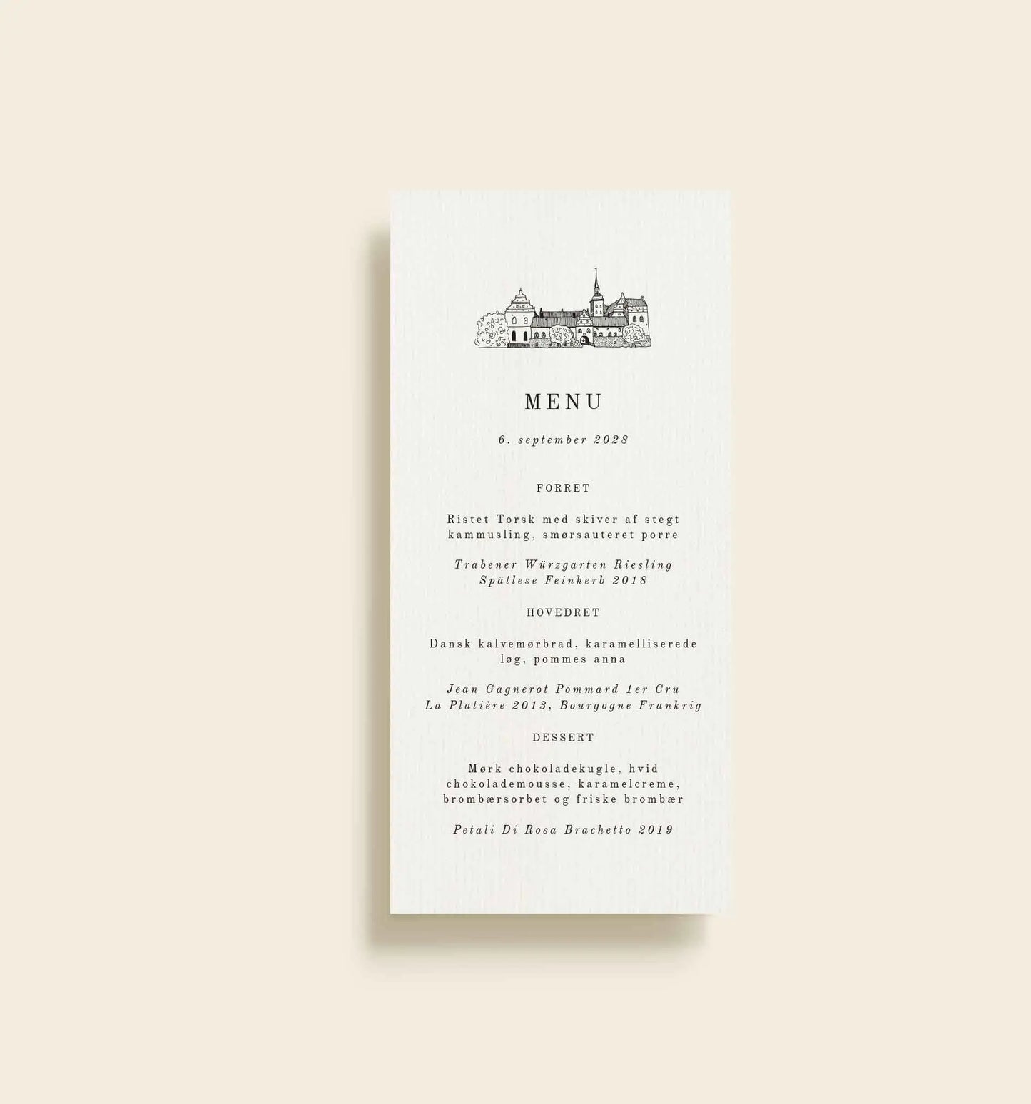 Holckenhavn Slot Bryllup Menukort