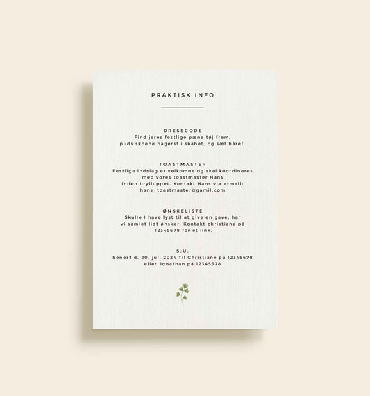 Ida & Eliot Bryllup Praktisk info