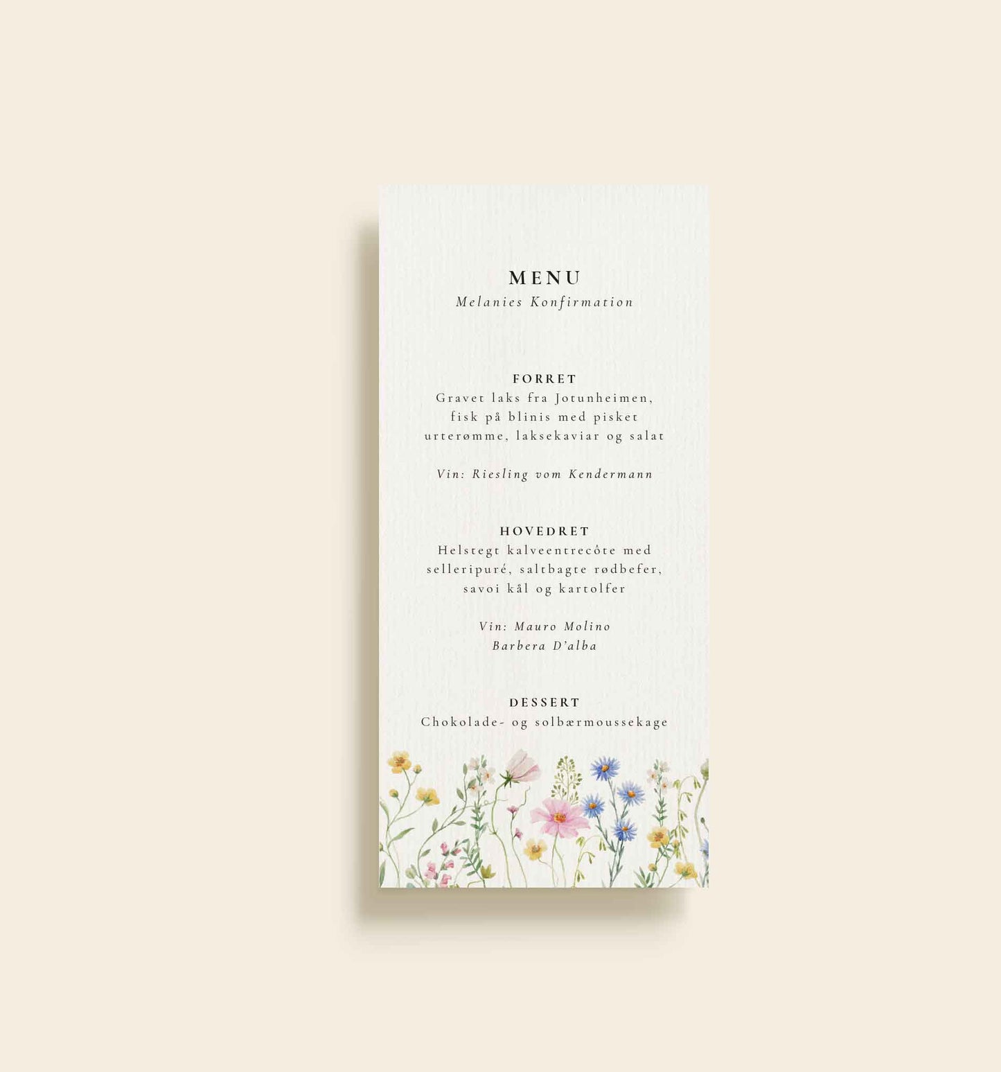 Melanie Konfirmation Menukort