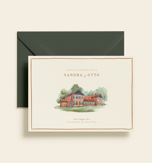 Niels Bugges Kro Akvarel Bryllup Invitation