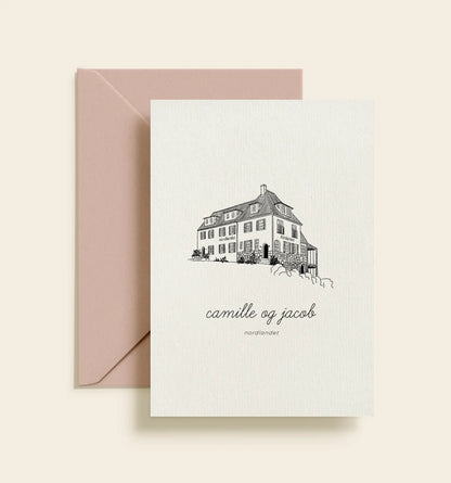 Nordlandet Bornholm bryllupsinvitation med håndtegnet illustration – INK Saloon