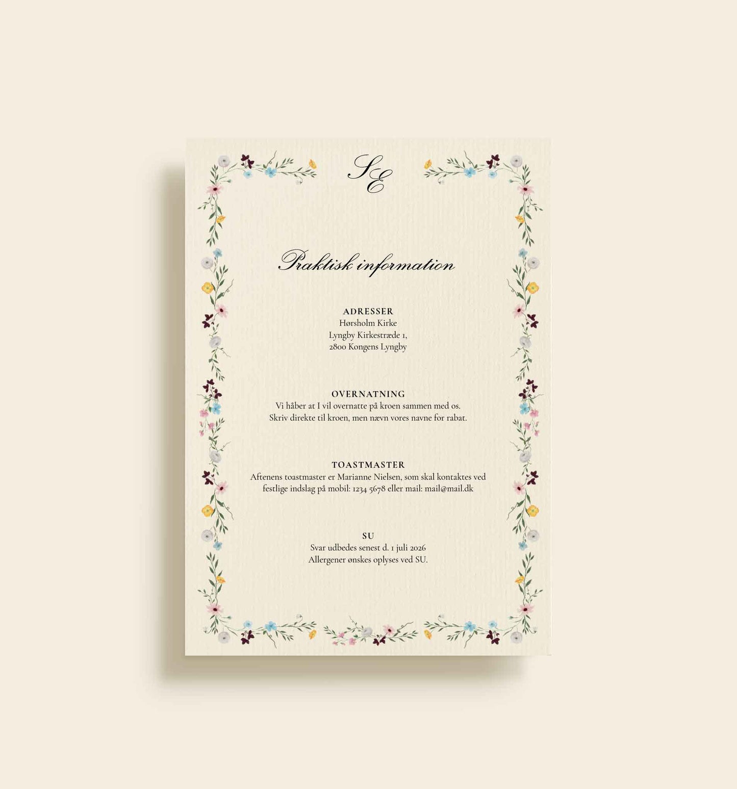 Sophie & Esben Bryllup Praktisk info