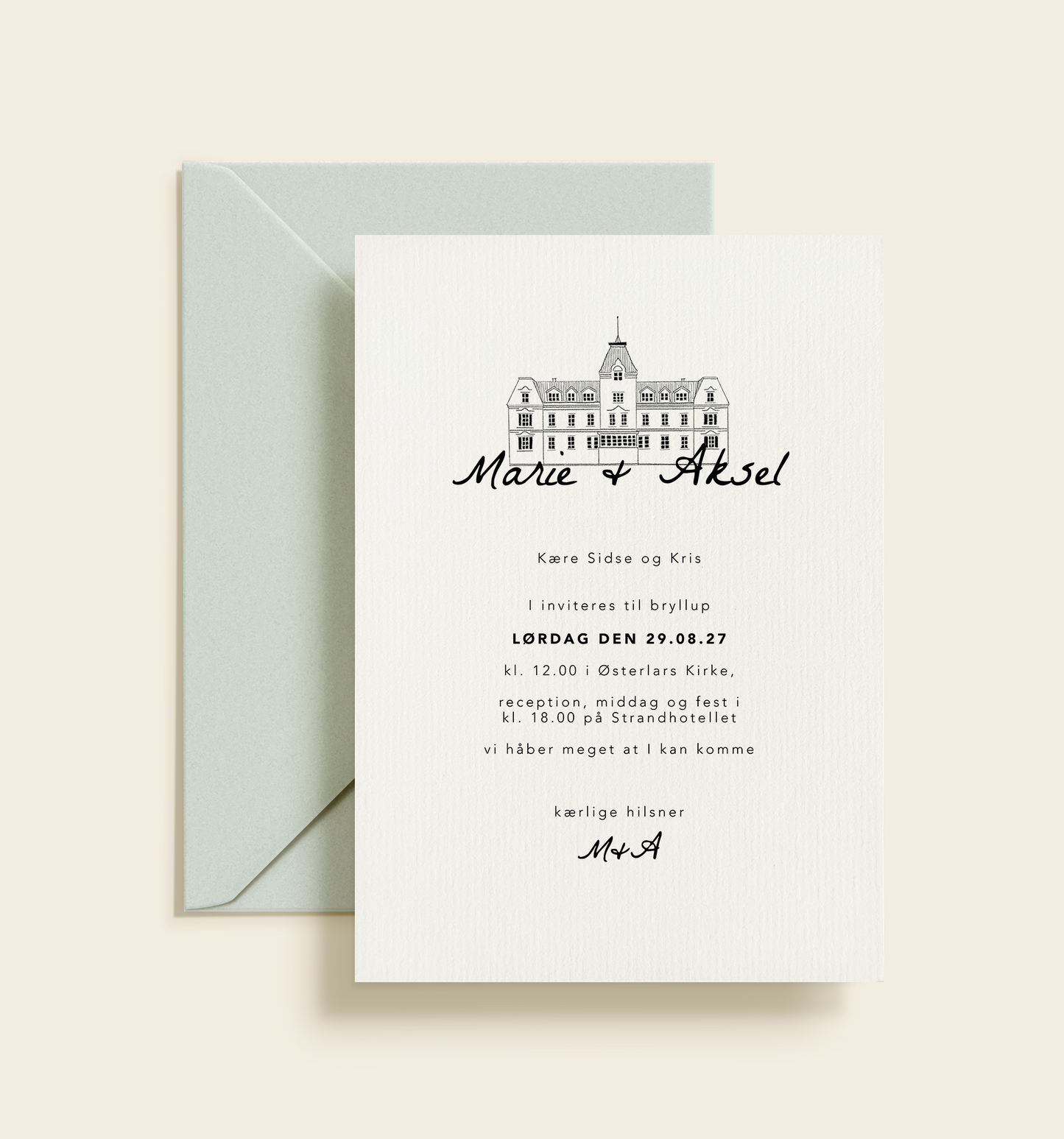 Strandhotellet Bornholm Bryllup Invitation