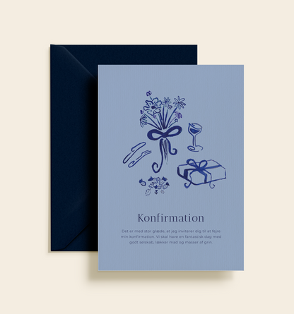 Veneda Blå Konfirmation Invitation