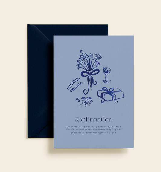 Veneda Blå Konfirmation Invitation