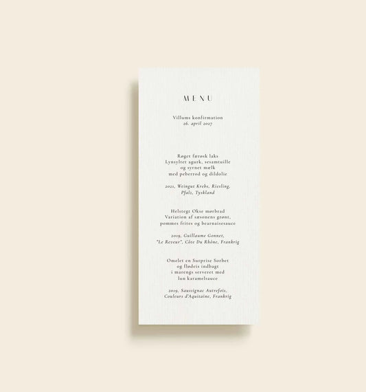 Villum Konfirmation Menukort